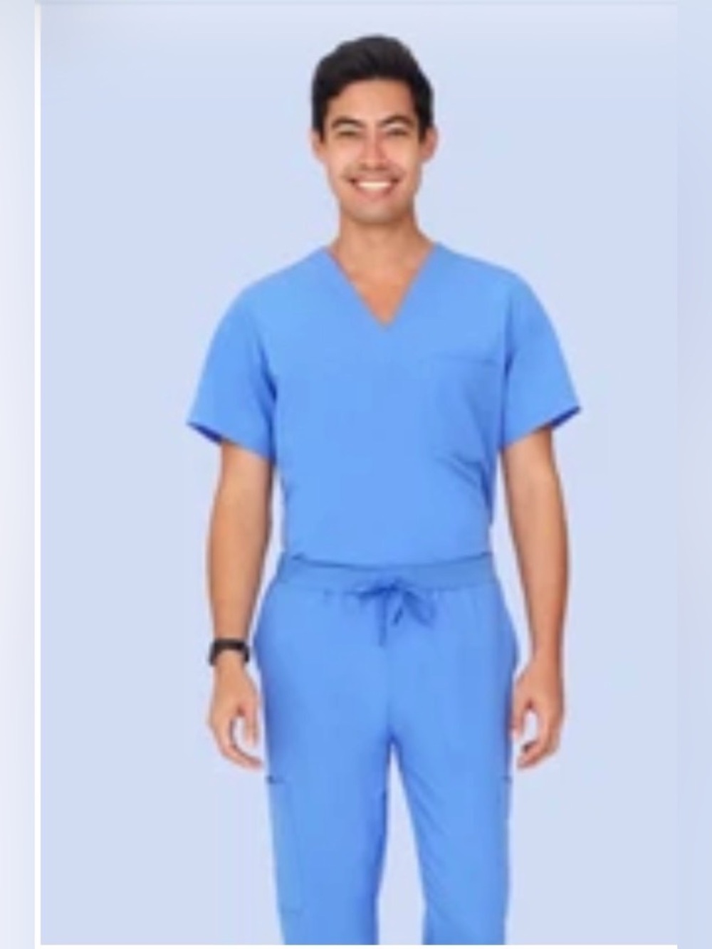 Light Blue Mandala Medical Scrub Set - V-Neck Top & Drawstring Pants